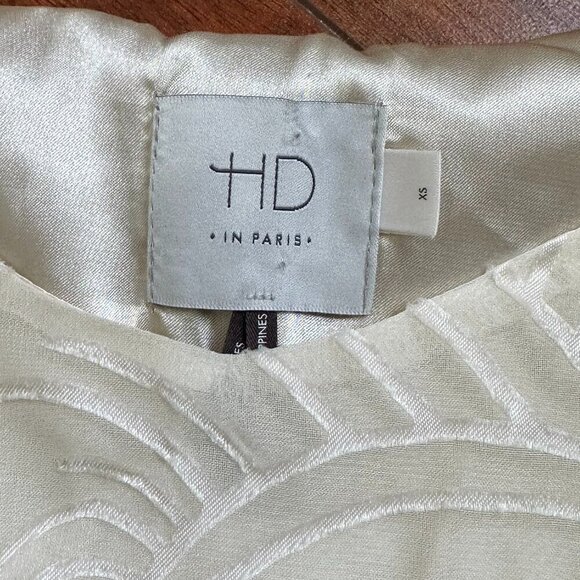 Anthropologie HD in Paris Cream Textured Velvet Peplum spaghetti strap Sze Small - Picture 3 of 6